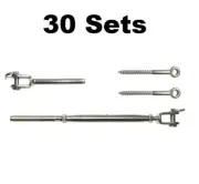 30 Kits -Stainless Steel Wire Rope DIY Balustrade Kit Jaw/Swage Fork Turnbuckle