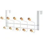 Over the Door Hanger Hooks Metal Over Door Coat Rack with 10 Wood Hooks, White