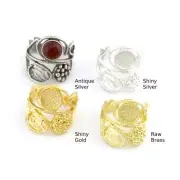 Branch Ring Adjustable Round Blank Bezel Raw-Shiny silver,gold 8us size 5450