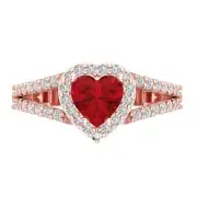 1.75 Heart Halo split shank Ruby Promise Wedding Engagement Ring 14k Rose Gold