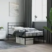 Bedroom Furniture Metal Bed Frame Without Mattress with Footboard Black 107x203 cm King Single