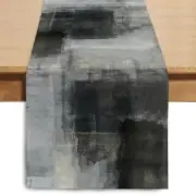 Watercolor Table Runner 36 Inches Long, Art Abstract Modern Black Grey 13"x36"