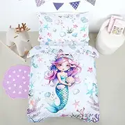 HNHUAMING Toddler Bedding Set for Girls, 4 Piece Toddler Comforter Bed Sets, Ultra Soft Breathable Boho Kids Bed Set with Flat Top Sheet, Quilted Comforter, Fitted Sheet and Pillowcases, Mermaid