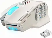 RED Samurai RGB MMO Wireless Gaming Mouse, Supports 2.4GHz Wireless and Wired 16000DPI 18 Programmable Buttons, High Precision Professional Type C Rechargeable, White