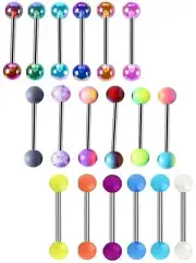 Tanyoyo 14G 18 Pcs Colorful Ball Tongue Rings Stainless Steel Barbell Tongue ...