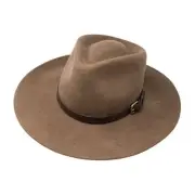 B&S Premium Lewis - Wide Brim Fedora Hat - 100% Wool 7 1/2-7 5/8 Light Brown