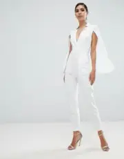AX Paris Deep V Caped Cape Jumpsuit US 4 UK 8 (S) cream white