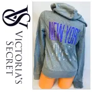 Victoria's Secret NWT PINK Bling Sequin Logo Full Zipper Hoodie Jacket Sz Small