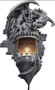Dragon on Castle Electric Wall Sconce Light Fixture Resin