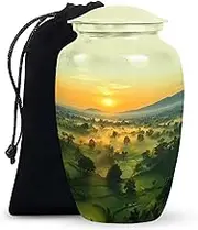Nature Sunset Urn - Green Large Urns for Adult Human Ashes Male & Female - Funeral Cremation for Mom, Dad, Men & Women - 10 Inch Memorial Tribute