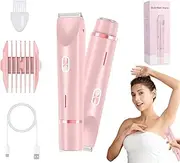QFFAFAR Comfort 2 in 1 Electric Lady Shaver, Bikini Shaver, Waterproof Body Hair Trimmer, Dual Head Shaver Women, Bikini & Body Shaving, Ladies Underarm Face Lip Legs Hands Hair Trimmer, Wet & Dry