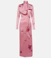 [Blumarine] Blumarine Printed silk-blend satin maxi dress AU 4 pink
