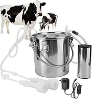 Electric Cows Sheep Milking Machine, Portable Stainless Steel Milking Machine, with Vacuum Pump + Milk Bucket, Simulated Manual Milking, for Home, Farm/Cattle Sheep,Cattle