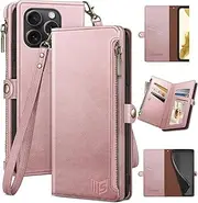Compatible with ‌iPhone 14 Pro Max 6.7" Wallet case with Zipper Credit Card Holder【RFID Blocking】,Flip Folio Book PU Leather Phone case Shockproof Cover Women Men for Apple 14 Pro Max case Pink