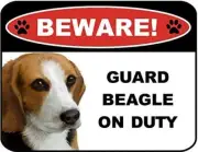PCSCP Beware Guard Beagle on Duty (v1) 9 inch x 11.5 inch Laminated Dog Sign
