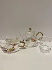 Ashdene Springtime Soiree Glass Tea For One Brewing Infuser Teapot Cup Saucer