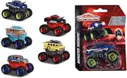 Majorette Assortment Rockerz Monster Trucks The Cast with Freewheel & Suspension Monster Truck 1:64 Toy Car 5 Different Models Supplied 1 Piece Random 7.5cm