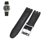 23mm Black Leather Watch Strap For Swatch XL Irony The Chrono YOS428