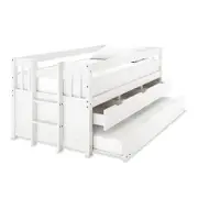 Kiki Solid Single Pine Bed with Trundle & Storage
