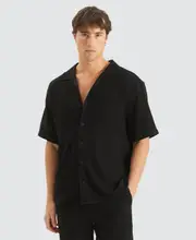 [Nomadic Paradise] Stoked Cropped Resort Shirt Black XXL