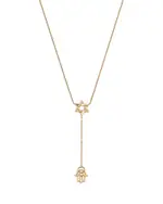 Bloomingdale's Fine Collection Diamond Star of David & Hamsa Hand Lariat Necklace in 14K Yellow Gold, 0.15 tcw