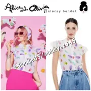Alice + Olivia Eli Flutter Sleeve Button Down Blouse in Sunday Macaroons M NWT