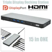 15-in-1 USB C Docking Station Triple Display Multiport Adapter HDMI DP USB3.0
