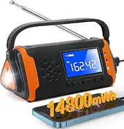 Hand Crank Radio with 4000mAh Phone Charger, Emergency Radio with Battery Operated, LCD Display, AUX Music Play, Flashlight, SOS Alarm for Home & Outdoor Emergency (AM/FM/NOAA)