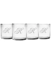 Susquehanna Glass Monogrammed Set of Four Champlain Slim Rocks Glasses, (A-Z)