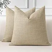 OTOSTAR Pack of 2 Throw Pillow Covers 16x16 Inch Linen Light Tan Pillowcases Farmhouse Decorative Solid Pillow Covers 40x40 cm Square Cushion Case for Home Decor Sofa Couch Bed (Light Tan)