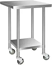 Cefito 760x760mm Stainless Steel Kitchen Bench, Island Cart Trolley Work Table, 4 Wheels Commercial 430 Food Grade Restaurant Prep Storage with 2-Layers Shelf Countertop