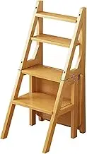 Adult Step Stool/Ladder/Counter Chair, 4 Step Convertible Wood Ladder Stool, 150KG Ladder Chair Display Plant Stand for Home Office Library Kitchen(Color 3)