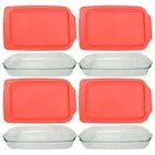 Pyrex (4) 234 4qt Rectangle Glass Baking Casserole Dishes & (4) 234-PC Red Lid