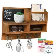 Key Holder Wall Mount, Wooden Key Mail Holder with Chalkboard Mirror Type A