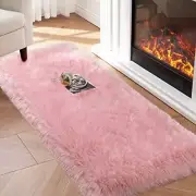 Faux Fur Rug Small Fluffy Rug for Sofa Chair Couch 2' x 4' (Rectangular) Pink