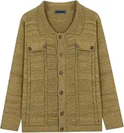 [Qolkmuiy-GJ] Men's Casual Long Sleeve Open Knitwear Slim Cardigan Sweater Jacket Button Cable Knited Cardigans