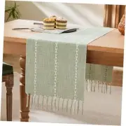 Braided Farmhouse Table Runner,Braided Sage Green 13x72Inch, Cotton Linen