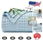 Exquisite Sky Blue Waffle Blanket - 60% Bamboo Ray, King Size Perfect for Travel