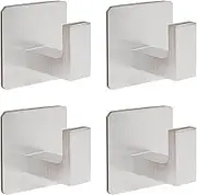 Vanloory Bath Towel Hooks, 4 Pack Self Adhesive Square Coat Hooks, Sturdy No Drilling Robe Hook, Stainless Steel Heavy Duty Clothes Hanger, Wall Hooks for Bathroom Bedroom Kitchen(Sliver, 2 in)