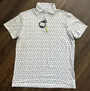 TailorByrd NWT Men's Medium Golf Polo Shirt White w/ Golfers Theme Pattern M NWT