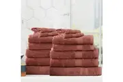14pc Renee Taylor Stella Hand Bath Towel Mat Set Soft Bamboo Cotton 650GSM Brick