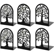 3 Pairs Metal Tree Bookends Shelf Book Holder Non-Skid Book Stoppers for Office