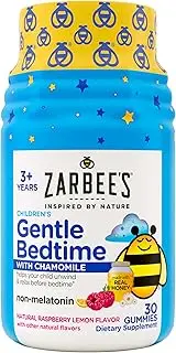 Zarbee's Melatonin-Free Gentle Bedtime Gummies for Kids - Blend of Natural Honey, Raspberry Lemon, and Chamomile Helps Children Unwind and Relax to Prepare for Sleep, 30ct