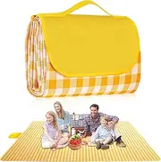 Extra Large Outdoor Picnic Blanket, 79"x79" Waterproof Picnic Mat, Sandproof Beach Mat Portable Picnic Rug Lightweight for Park Beach Camping Courtyard (Yellow)