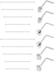 [Lcolyoli] Nose Chain Piercing Across Nose Rings for Women Men Surgical Steel Spike Nostril Studs with Chain Double Nostril Piercing Jewelry