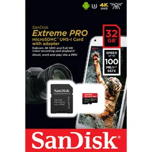 SanDisk 32GB 32G microSD Extreme Pro 100MB microSDHC 4K 記憶卡