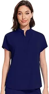 [niaahinn] Scrub Top for Women - Mandarin Collar, 2 Pockets, Anti-Shrink, 4-Way Stretch Women’s Scrub Top