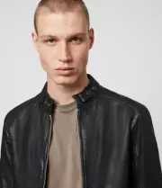 NEW With Tags AllSAINTS Cora Leather Snap Back Collar Jacket Men's Large L Black