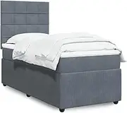 vidaxl King Single Box Spring Bed with Pocket Spring Mattress - Dark Grey Velvet with Adjustable headboard