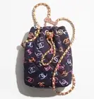 Chanel Backpack Bag Print Fabric AS4810 Chain Shoulder Black Purse Auth New Box